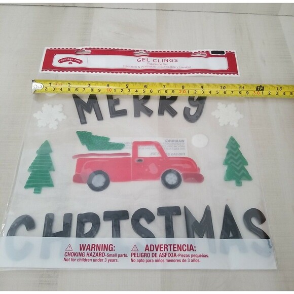 Merry Christmas Window Gels Charms RED TRUCK WITH TREE AND SNOWFLAKES New Sealed - Picture 4 of 4
